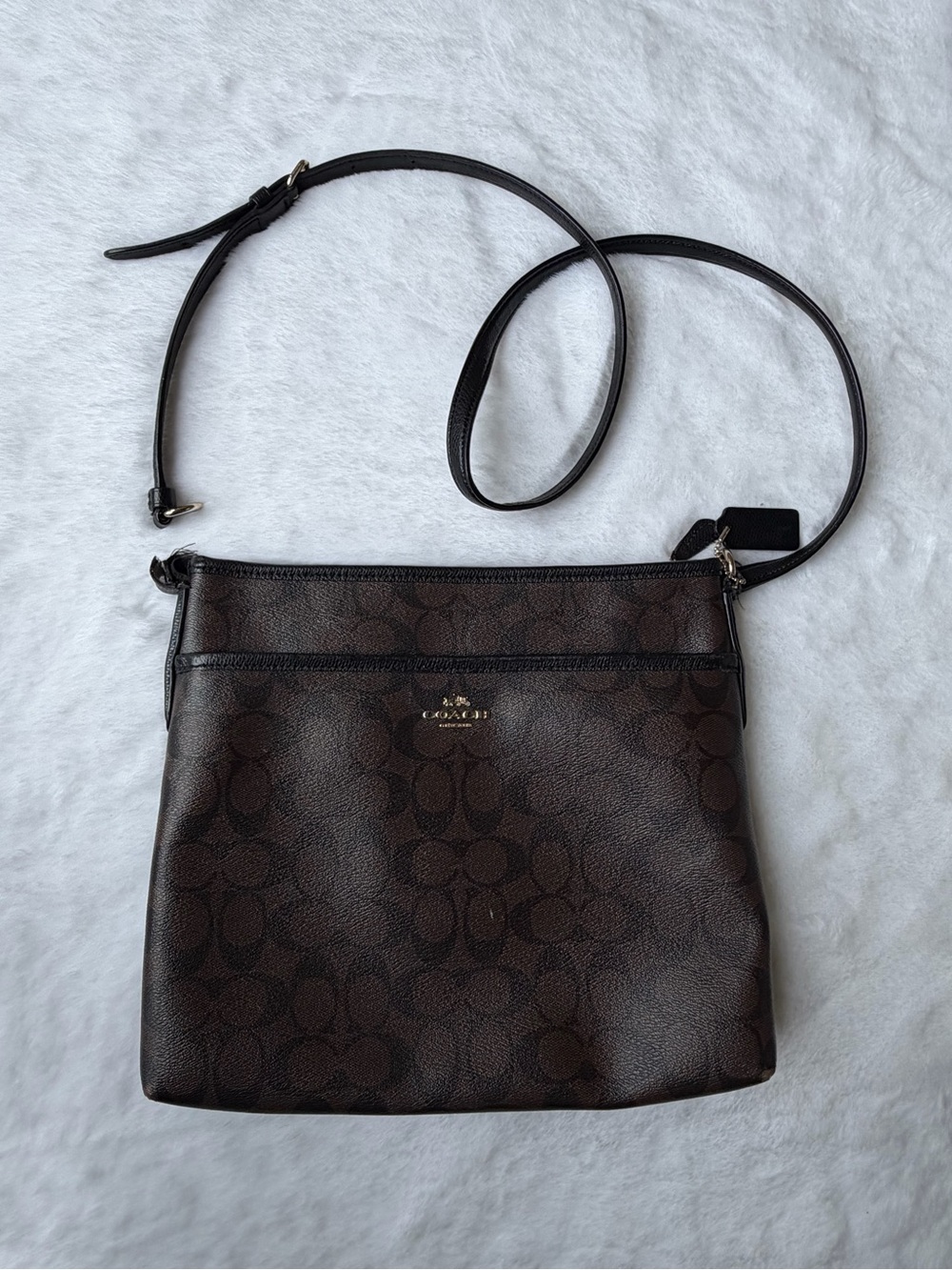 Coach Black And Brown Leather Signature Monogram Crossbody Bag